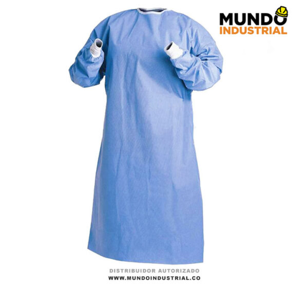 Bata quirúrgica antifluido lavable azul con puño blanco 2023