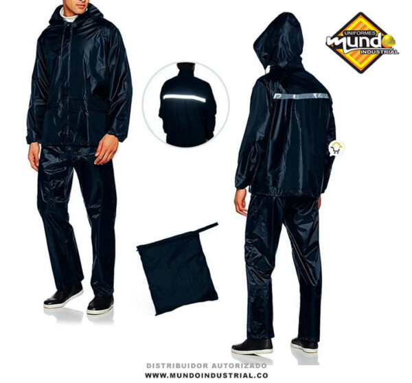 Impermeable chaqueta-pantalón negro con reflectivo