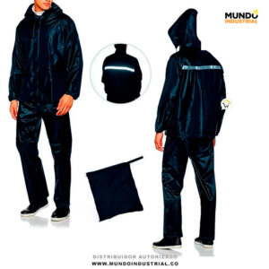 Impermeable Chaqueta Pantalón negro con Reflectivo