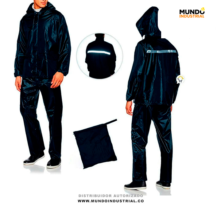Impermeable Chaqueta Pantalón negro con Reflectivo