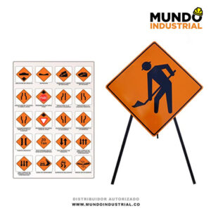 Señales de obra en construcción en la vía publica